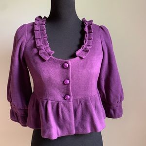 Kanvas purple cropped ruffle jacket